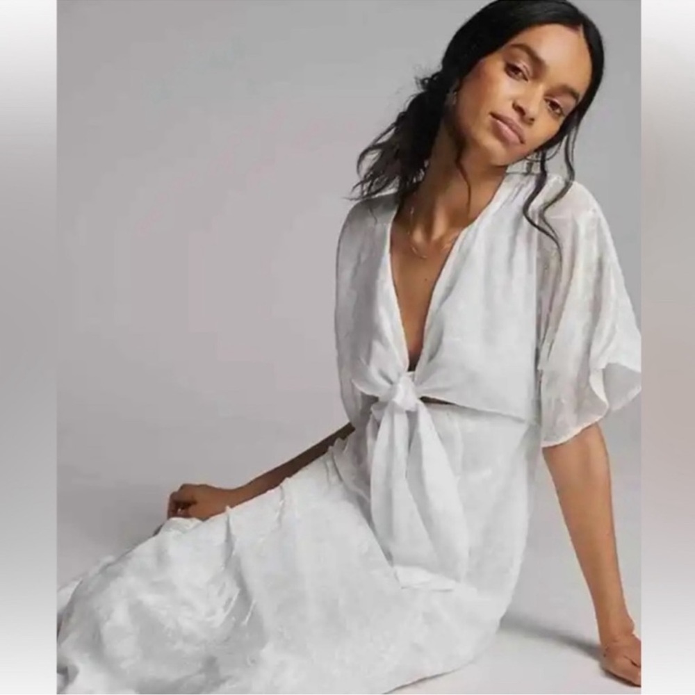 Hutch x Anthropologie Luciana Tie Front Jacquard Maxi Dress - size 0